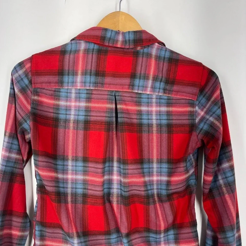 Eddie‎ Bauer Red Blue Plaid Flannel Button Down Shirt Womens Long Sleeve Pockets